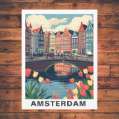 Carte Postale Retro Amsterdam Netherlands Travel Bicycle
