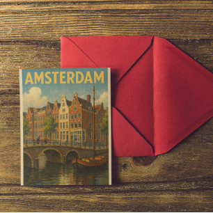 Carte Postale Retro Amsterdam Pays-Bas Grachten