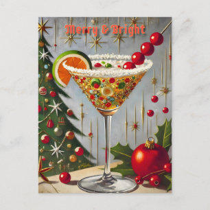 Carte Postale Retro années 50 Cocktail de bonbons de Noël Merry