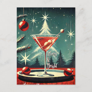 Carte Postale Retro années 50 Flurry de neige Martini au sapin d