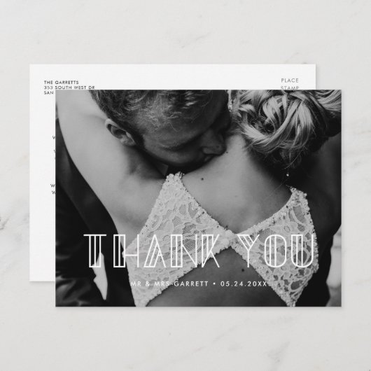 Carte Postale Retro art déco script mariage merci (Devant / Derrière)