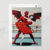 Carte Postale Retro Art Devil Avec ballerine dans une robe de co (Devant / Derrière)