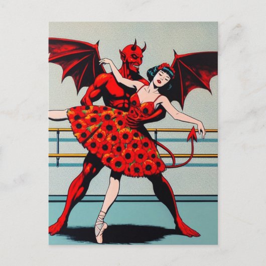 Carte Postale Retro Art Devil Avec ballerine dans une robe de co (Devant)