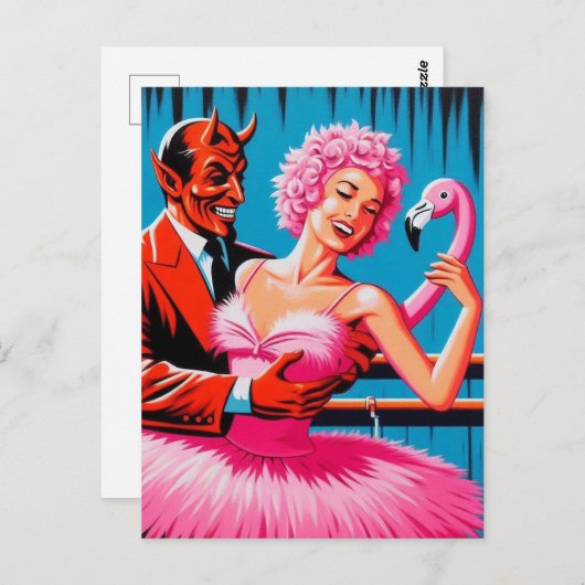 Carte Postale Retro Art Devil Avec Ballet Dancer Flamant rose ro (Devant / Derrière)