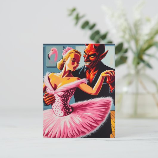 Carte Postale Retro Art Devil Avec Danseuse Flamant rose (Debout devant)