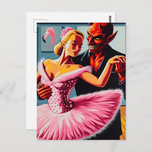Carte Postale Retro Art Devil Avec Danseuse Flamant rose (Devant / Derrière)
