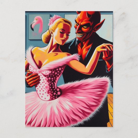 Carte Postale Retro Art Devil Avec Danseuse Flamant rose (Devant)