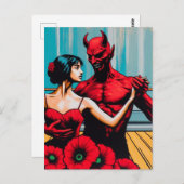 Carte Postale Retro Art Devil avec la danseuse dans une robe Red (Devant / Derrière)