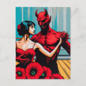 Carte Postale Retro Art Devil avec la danseuse dans une robe Red (Devant)