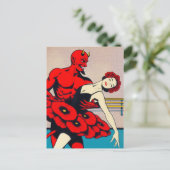 Carte Postale Retro Art Devil avec la danseuse dans une robe Red (Debout devant)