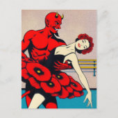 Carte Postale Retro Art Devil avec la danseuse dans une robe Red (Devant)