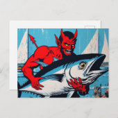 Carte Postale Retro Art Devil avec un Tunafish Grunge de plage (Devant / Derrière)