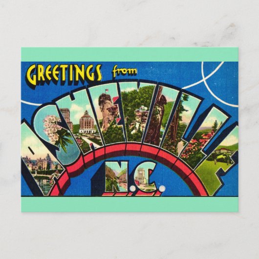 Carte postale rétro Asheville NC (Devant)