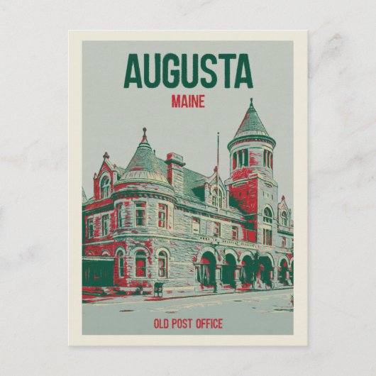 Carte Postale Retro Augusta Maine, ancien bureau de poste (Devant)