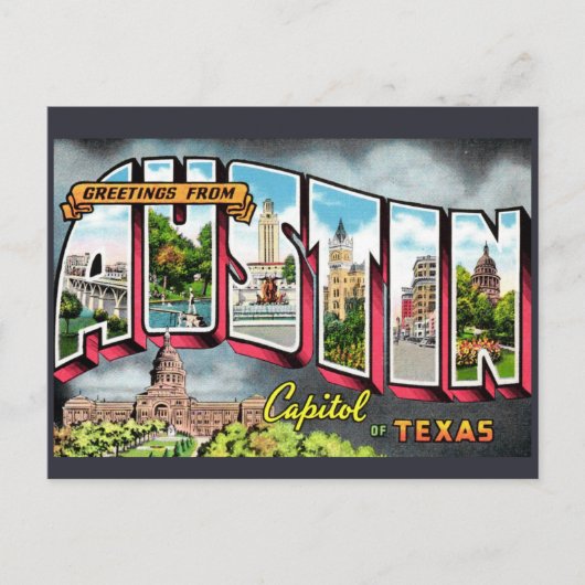 Carte Postale Rétro Austin Texas (Devant)
