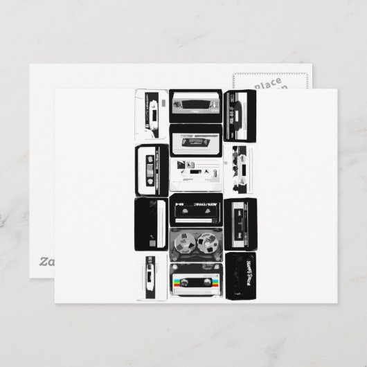 Carte Postale Rétro b&w de groupe de cassette audio (Devant / Derrière)