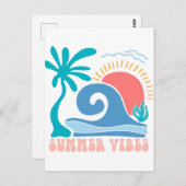 Carte postale Retro Beach Sun - "Summer Vibes" (Devant / Derrière)