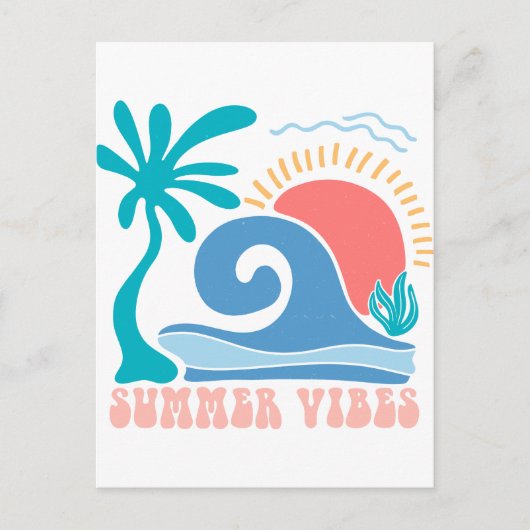 Carte postale Retro Beach Sun - "Summer Vibes" (Devant)