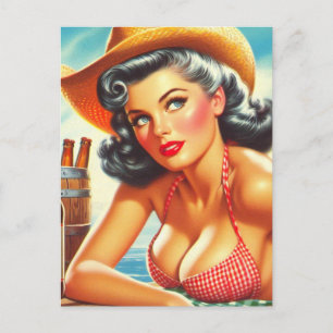 Carte Postale Retro Beer Country Girl