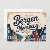 Carte Postale Retro Bergen Harbor View (Devant / Derrière)