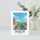 Carte Postale Retro Berlin Skyline TV Tower Skyline View (Debout devant)