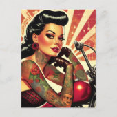 Carte Postale Retro Biker Pin-up (Devant)