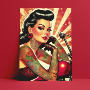 Carte Postale Retro Biker Pin-up