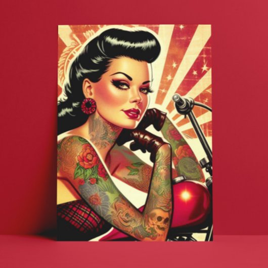 Carte Postale Retro Biker Pin-up