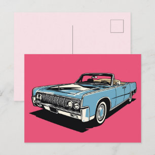 Carte Postale Rétro Bleu Cabriolet Classique Pop Art