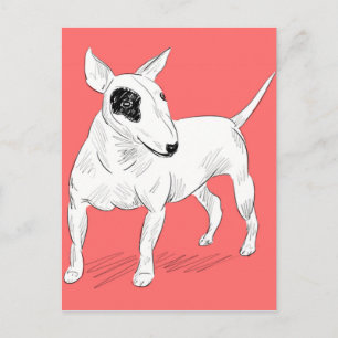 Carte Postale Retro Bull Terrier Doodle sur Peach Arrière - plan
