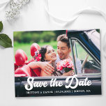 Carte Postale Retro Calligraphie Script Photo Enregistrer La Dat<br><div class="desc">Retro Calligraphie Script Fiançailles Faire-part Couple Photo Enregistrer la date Carte postale</div>