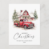 Carte Postale Rétro Camion de la ferme rouge Noël Salutation Ent (Devant)