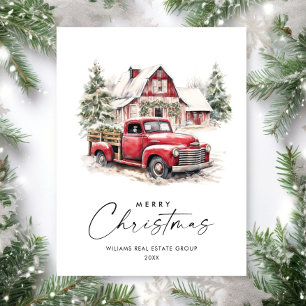 Carte Postale Rétro Camion de la ferme rouge Noël Salutation Ent