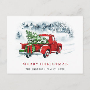 Carte Postale Retro Camion de la ferme rouge vacances de Noël