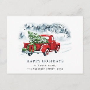 Carte Postale Retro Camion de la ferme rouge vacances de Noël