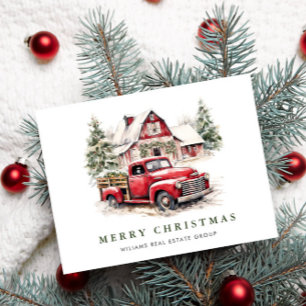 Carte Postale Retro Camion de la ferme rouge vacances de Noël