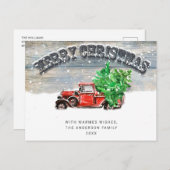 Carte Postale Retro Camion de la ferme rouge vacances de Noël (Devant / Derrière)