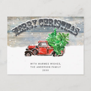 Carte Postale Retro Camion de la ferme rouge vacances de Noël