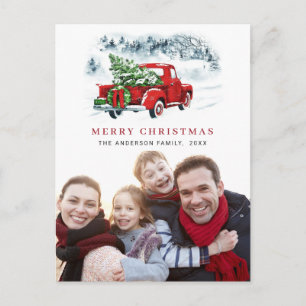 Carte Postale Retro Camion Rouge Noël Salutation Photo de vacanc