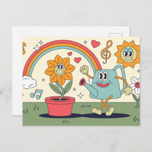 Carte Postale Retro Cartoon Jardinage