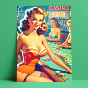 Carte Postale Retro Casino Girls