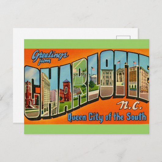 Carte postale Retro Charlotte NC (Devant / Derrière)