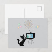 CARTE POSTALE RÉTRO CHAT ATOMIQUE & ANCIEN TÉLÉVIS (Devant / Derrière)