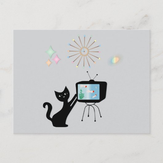 CARTE POSTALE RÉTRO CHAT ATOMIQUE & ANCIEN TÉLÉVIS (Devant)