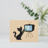 CARTE POSTALE RÉTRO CHAT ATOMIQUE & ANCIEN TÉLÉVIS (Debout devant)