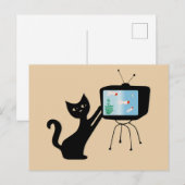 CARTE POSTALE RÉTRO CHAT ATOMIQUE & ANCIEN TÉLÉVIS (Devant / Derrière)