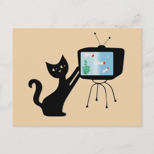 CARTE POSTALE RÉTRO CHAT ATOMIQUE & ANCIEN TÉLÉVIS (Devant)