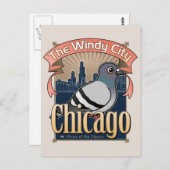 Carte Postale Retro Chicago Pigeon (Devant / Derrière)