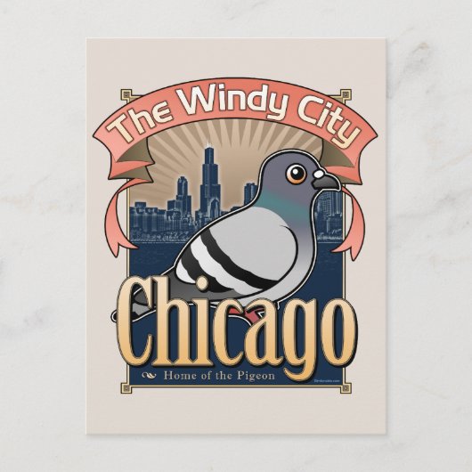 Carte Postale Retro Chicago Pigeon (Devant)