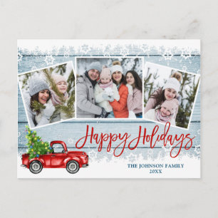 Carte Postale Retro Christmas Red Truck 3 PHOTO Salutation Holid